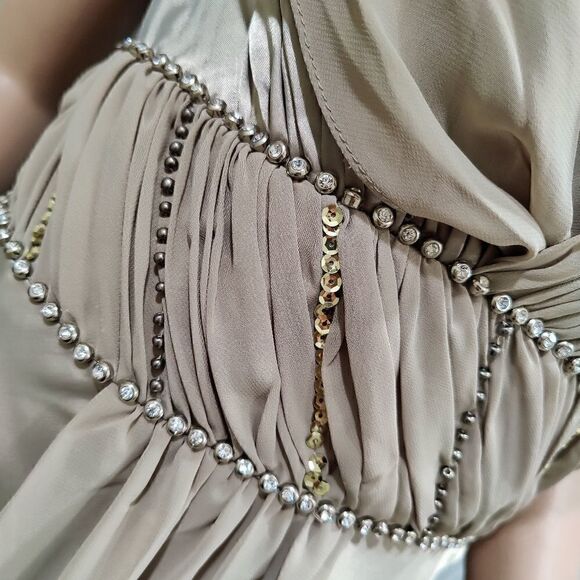 New One-Shoulder 2 ways to wear, Beaded Satin twill & Chiffon Gown - Picture 15 of 15